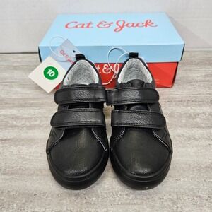 Cat & Jack Dino Sneakers Black Faux Leather Double Strap Kids Size 10 NIB